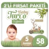 Baby Turco Doğadan 2’li Fırsat Paketi Bebek Bezi 5 Numara Junior 58 Adet – Yüksek Emici Koruma