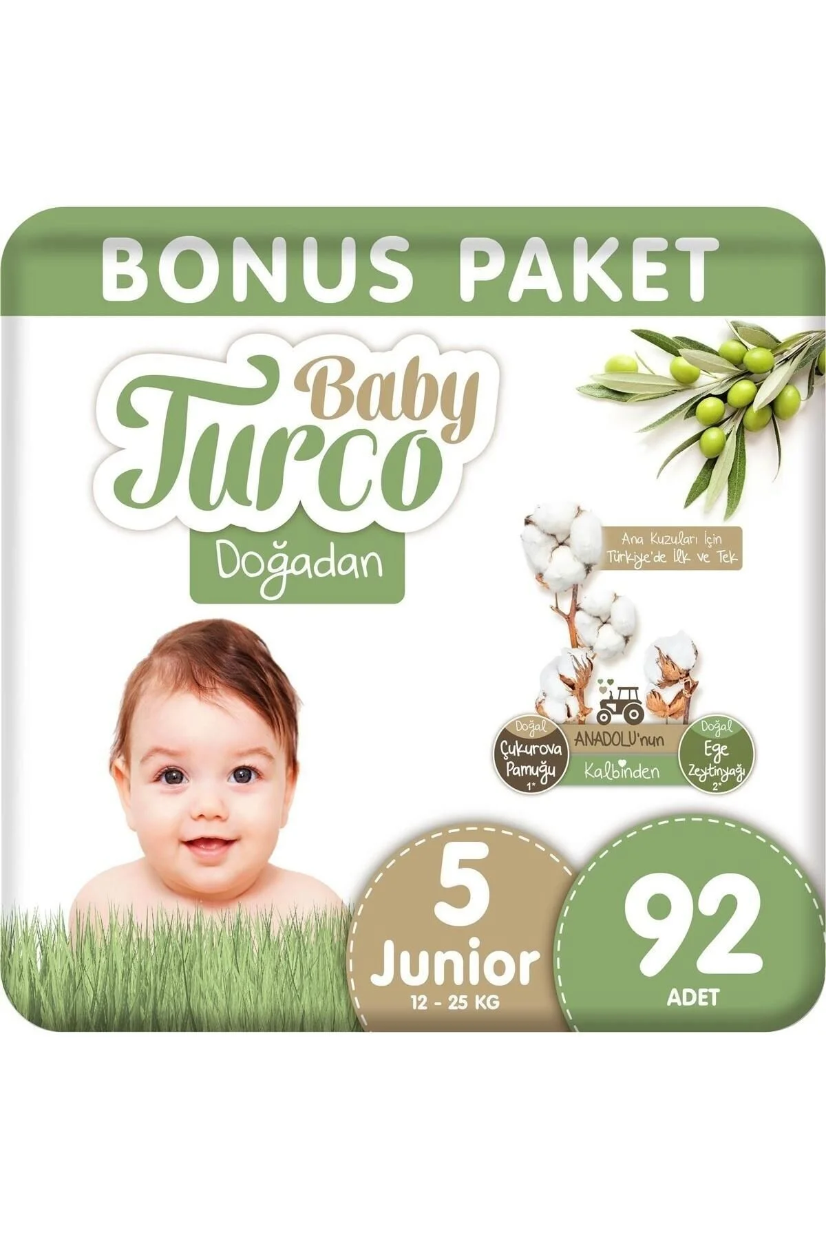 Baby Turco Doğadan Bonus Bebek Bezi 5 Numara Junior 92 Adet – Yüksek Emici Konforlu Koruma
