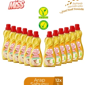 Miss Sıvı Arap Sabunu 1 Litre x 12 Adet – Çok Amaçlı Ekonomik Temizlik Seti