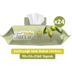 Baby Turco Zeytinyağlı Islak Bebek Havlusu 24 x 90 Adet | Toplam 2160 Yaprak Avantaj Paket
