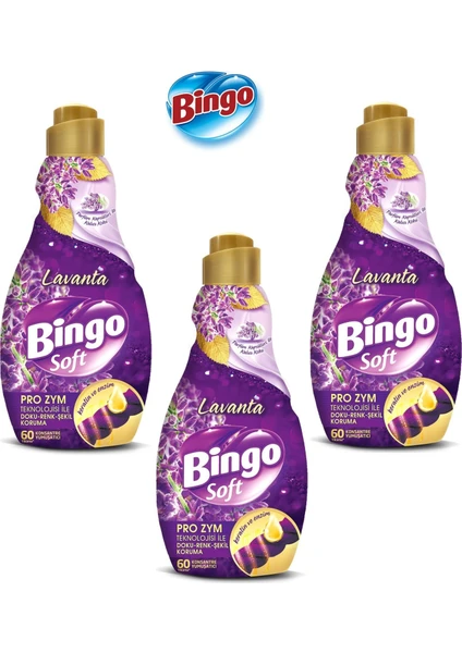Bingo Konsantre Çamaşır Yumuşatıcısı Lavanta 1440 ML x3 Adet | Uzun Süre Kalıcı Ferahlık